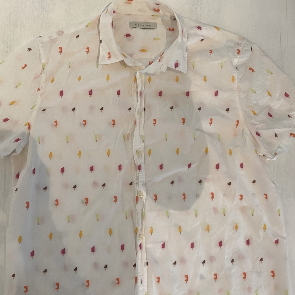 Kestin Hare Men Dress Shirt with ice cream popsicles print, Size XL